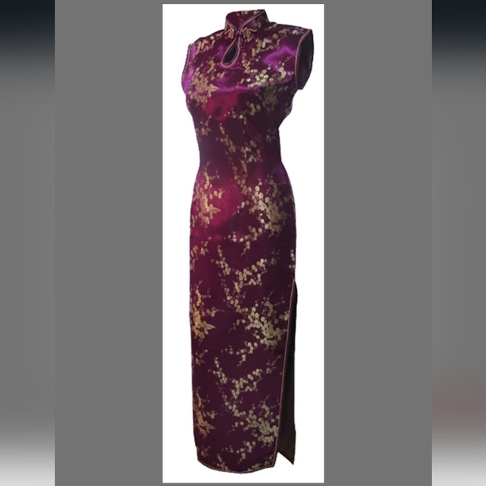 Luxurious Oriental Rose Red and Gold Maxi Dress